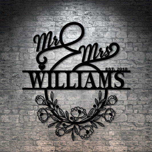 Personalized Mr And Mrs Metal Sign Customizable Family Name For Wall Decor Gift