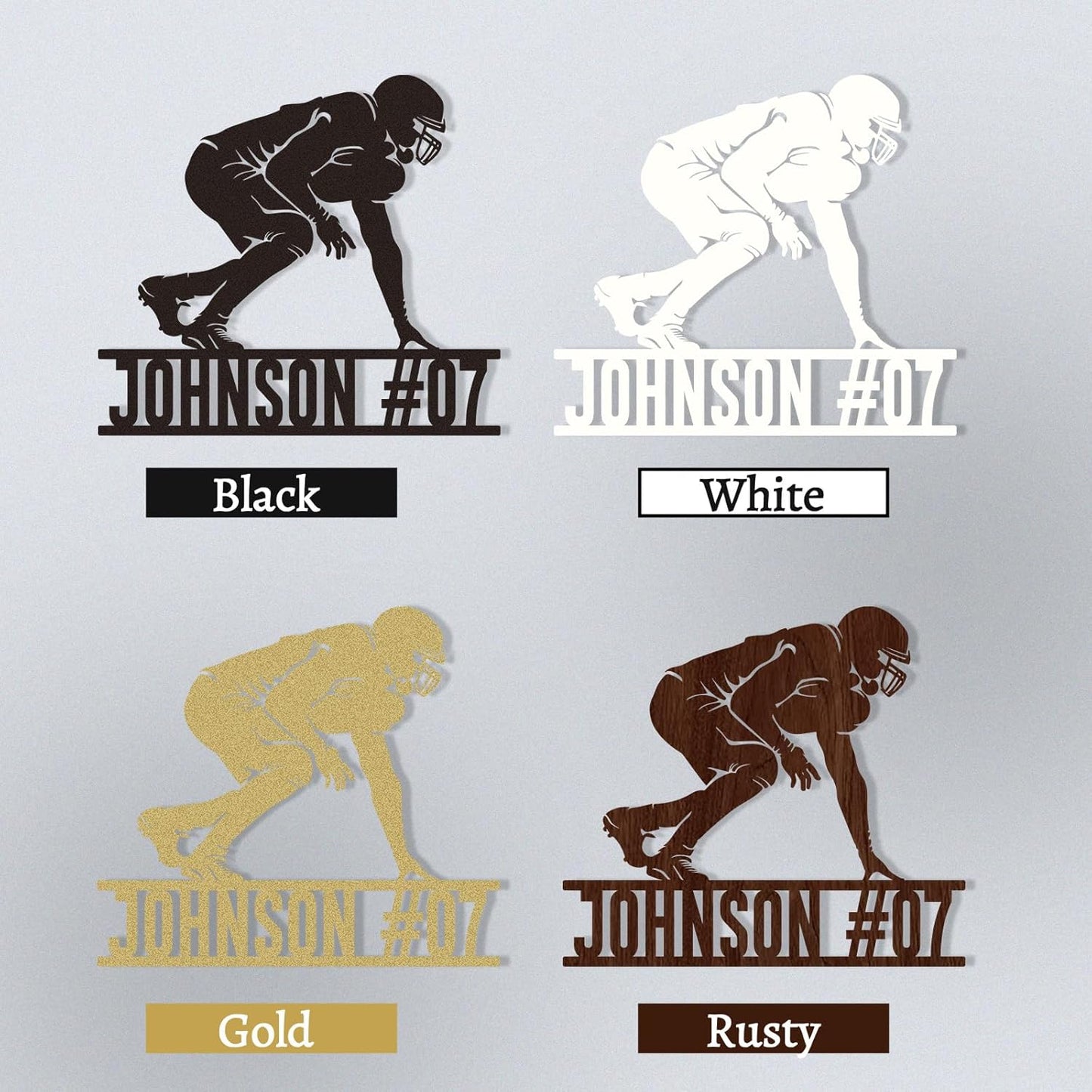 Custom Kneeling Football Player Metal Sign with Name & Number, Personalized Sports Wall Art for Boys Room or Athlete Tribute Gift