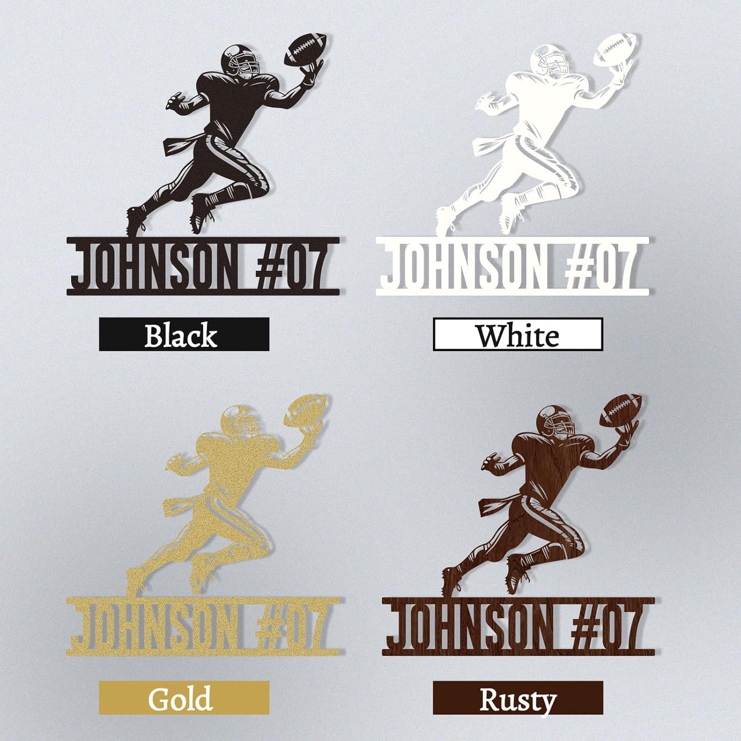 Custom Football Metal Sign, Personalized Name and Number Wall Decor, Sports Room Metal Art for Boys, Outdoor Football Player Sign
