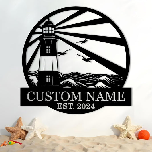 Personalized Lighthouse Metal Signs, Nautical Outdoor Decor, Metal Lighthouse Beach Sign, Cabin Wall Decor, Metal Outdoor Wall Art, Sailing Gift for Him, Nautical Decor for Home