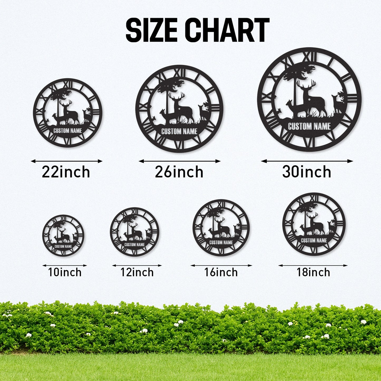 Custom Wildlife Clock Sign, Personalized Deer Family Metal Art, Cabin Timepiece for Hunters