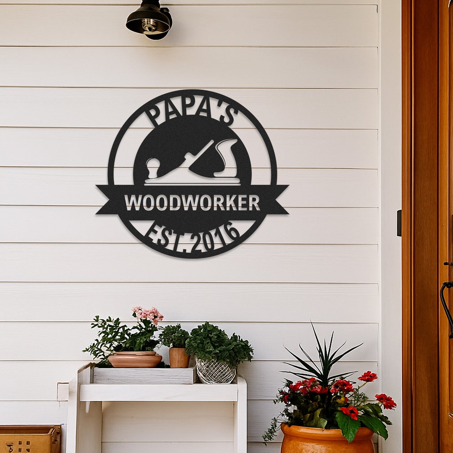 Custom Woodworker Workshop Metal Sign, Personalized Papa��s Woodworking Decor, Metal Garage Wall Art, Gift for Dad or Grandpa, Father's Day Gift Idea