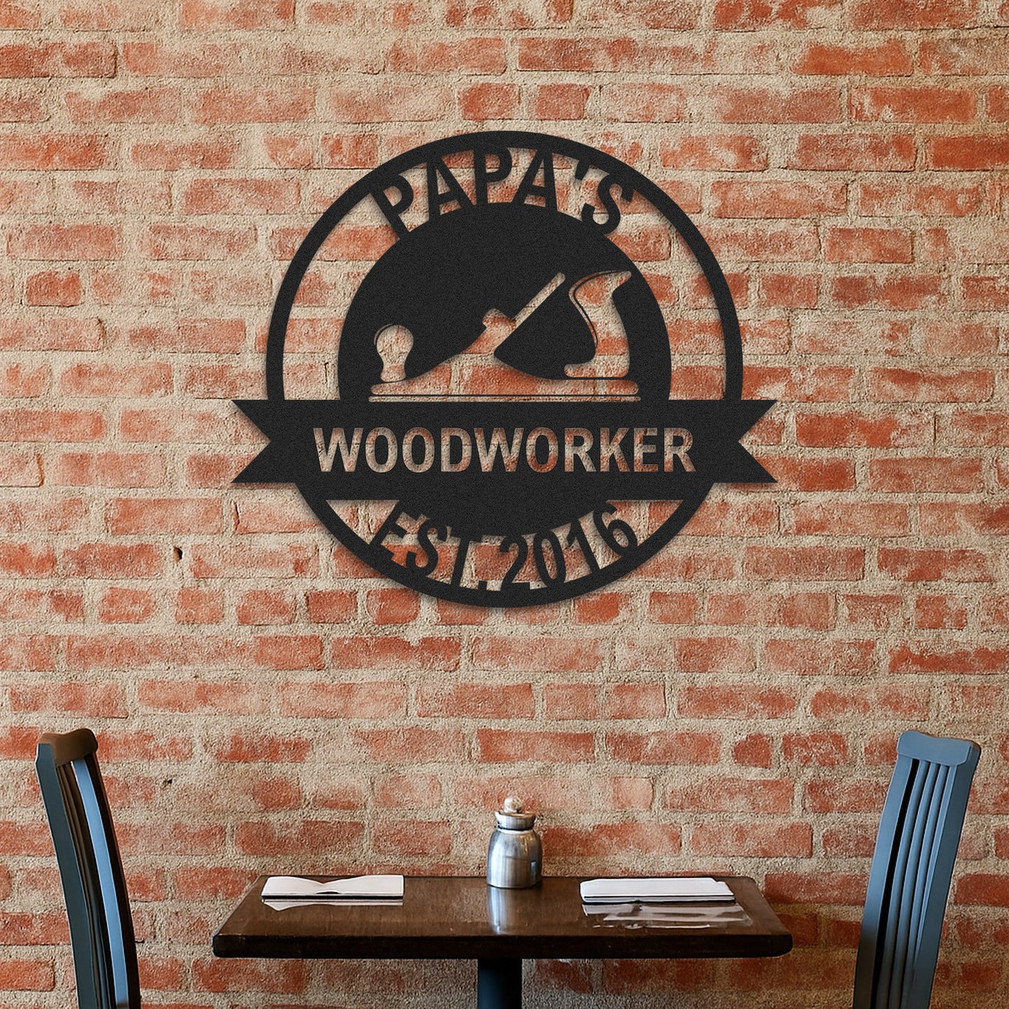 Custom Woodworker Workshop Metal Sign, Personalized Papa��s Woodworking Decor, Metal Garage Wall Art, Gift for Dad or Grandpa, Father's Day Gift Idea