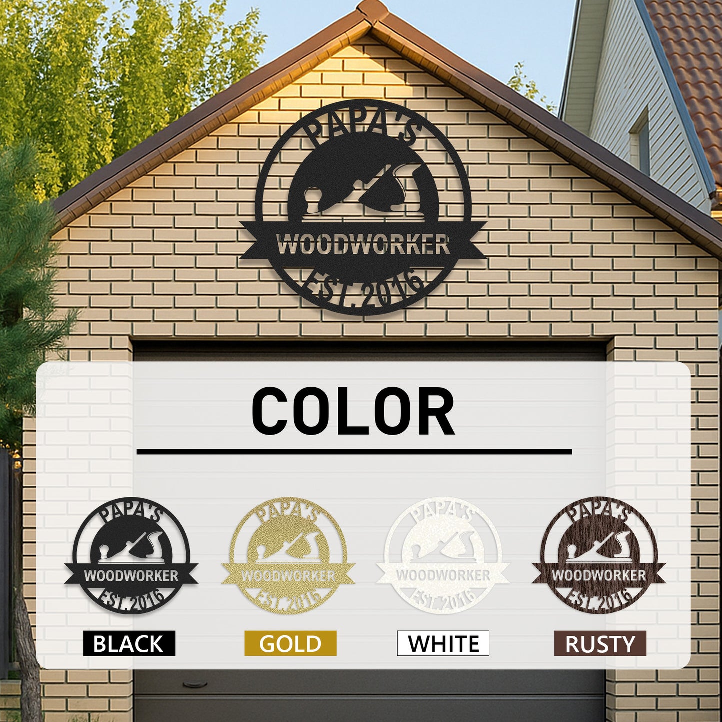 Custom Woodworker Workshop Metal Sign, Personalized Papa��s Woodworking Decor, Metal Garage Wall Art, Gift for Dad or Grandpa, Father's Day Gift Idea