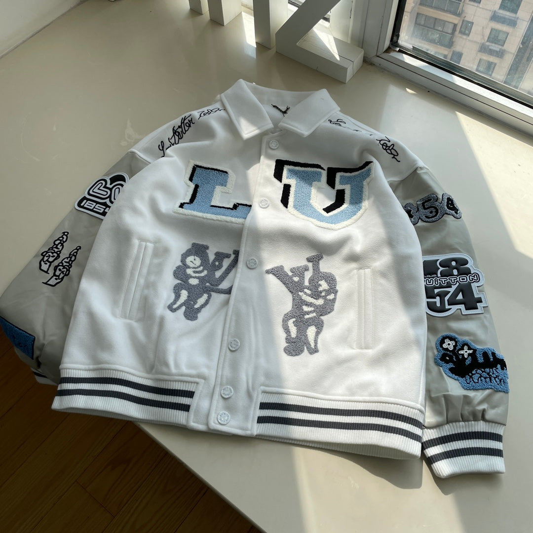 Bugs Bunny towel embroidered wool and leather baseball jacket XC0823102004