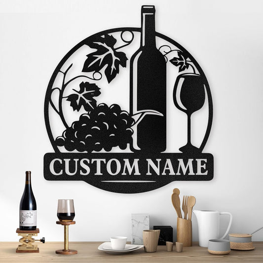 Personalized Wine Bottle Metal Sign ,Elegant Bar & Kitchen Wall Art