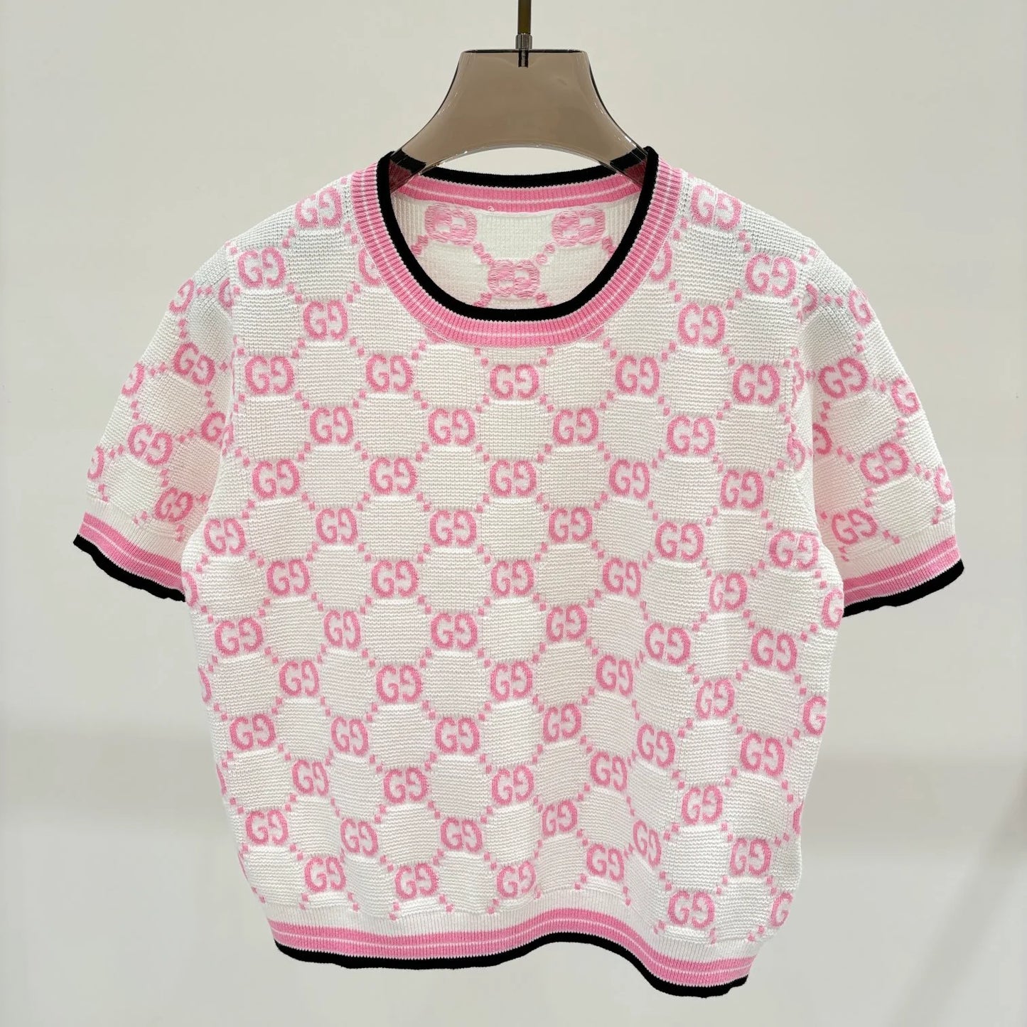 New round neck letter jacquard knit short tops 1025042214