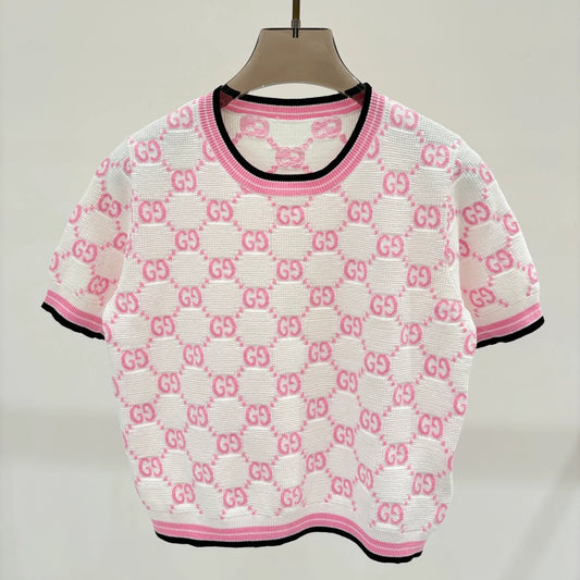 New round neck letter jacquard knit short tops 1025042214