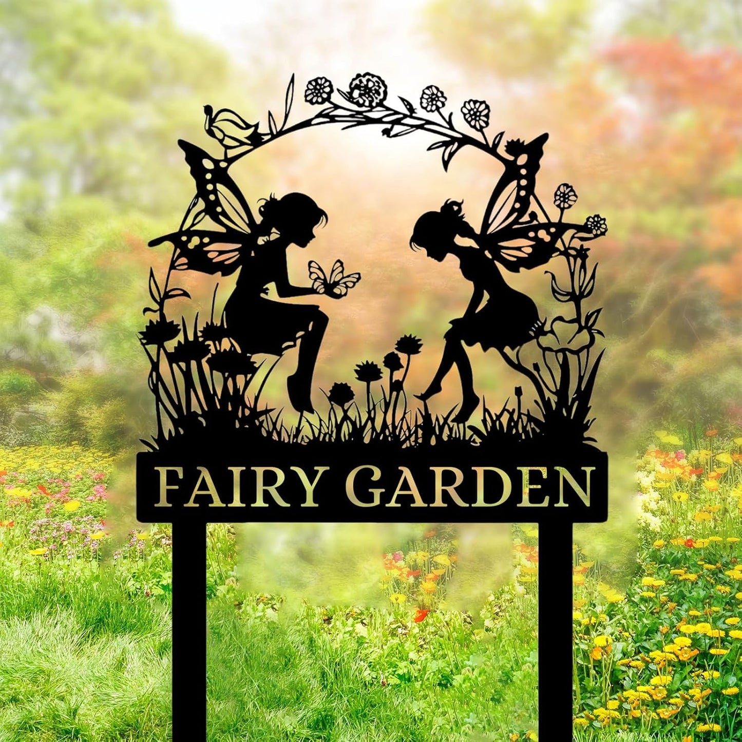 Handmade Fairy Garden Marker - Rustic Metal Sign for Flower Beds & Magical Gardens