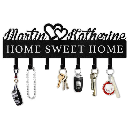 Custom Couple Name Key Holder Personalized Heart Wall Decor Wedding & Anniversary Gift