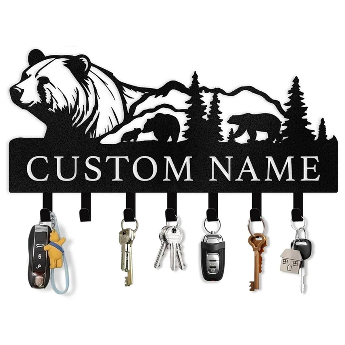 Personalized Polar Bear Key Holder on Wall, Custom Name Key Hanger