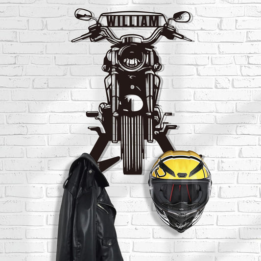 Custom Name Iron Helmet Hanger , Durable Wall-Mounted Rack for Bikers