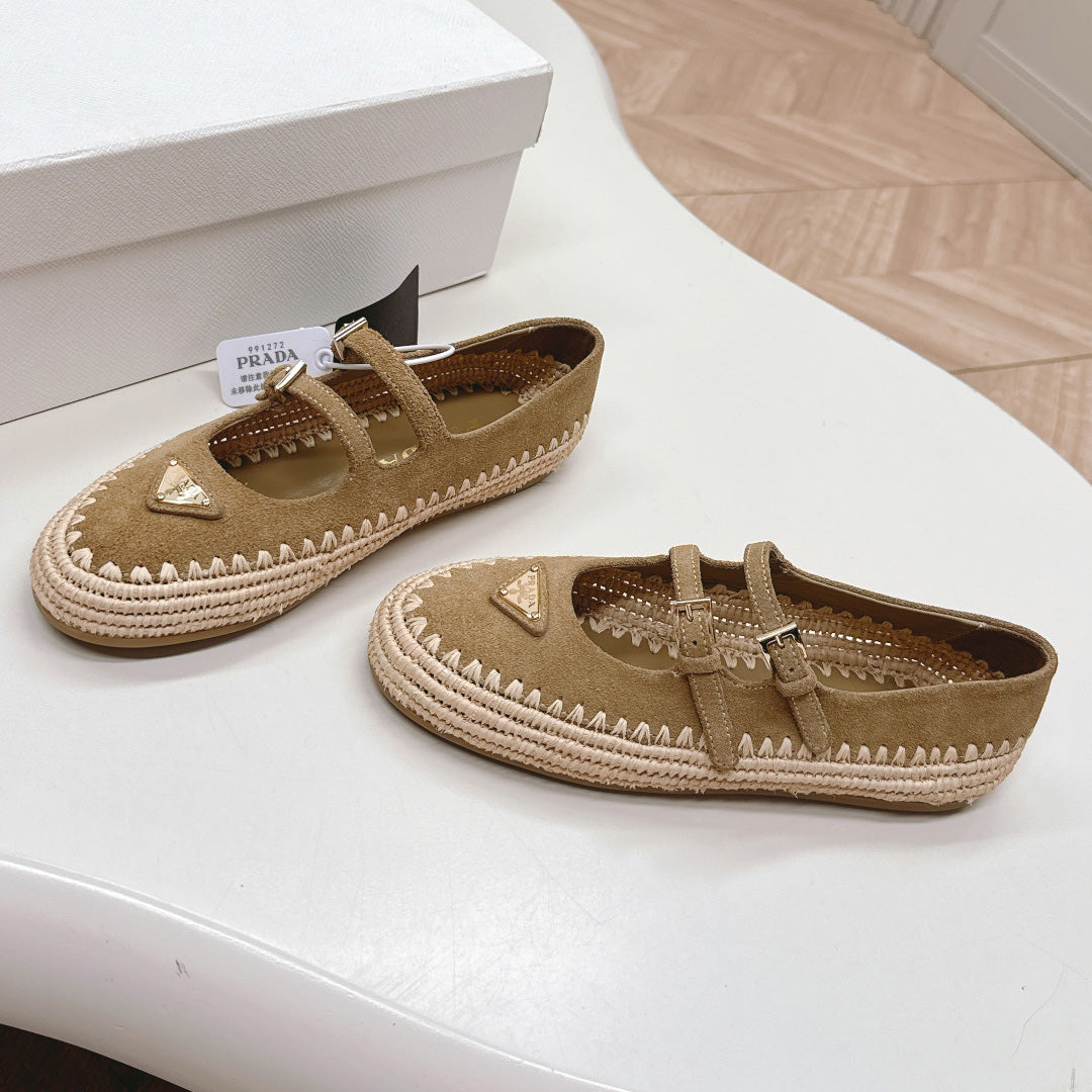 Raffia Straw Mary Jane Flat Single Shoes 1025051503