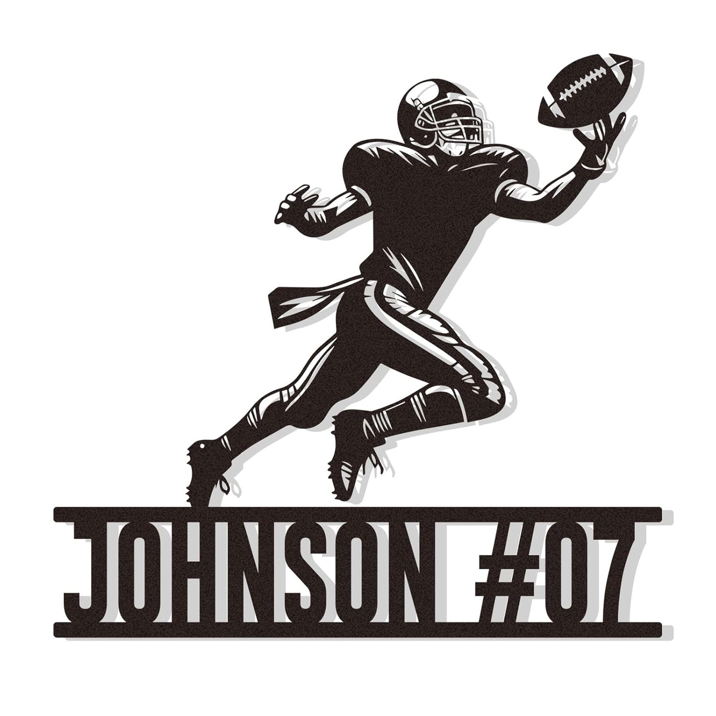 Custom Football Metal Sign, Personalized Name and Number Wall Decor, Sports Room Metal Art for Boys, Outdoor Football Player Sign