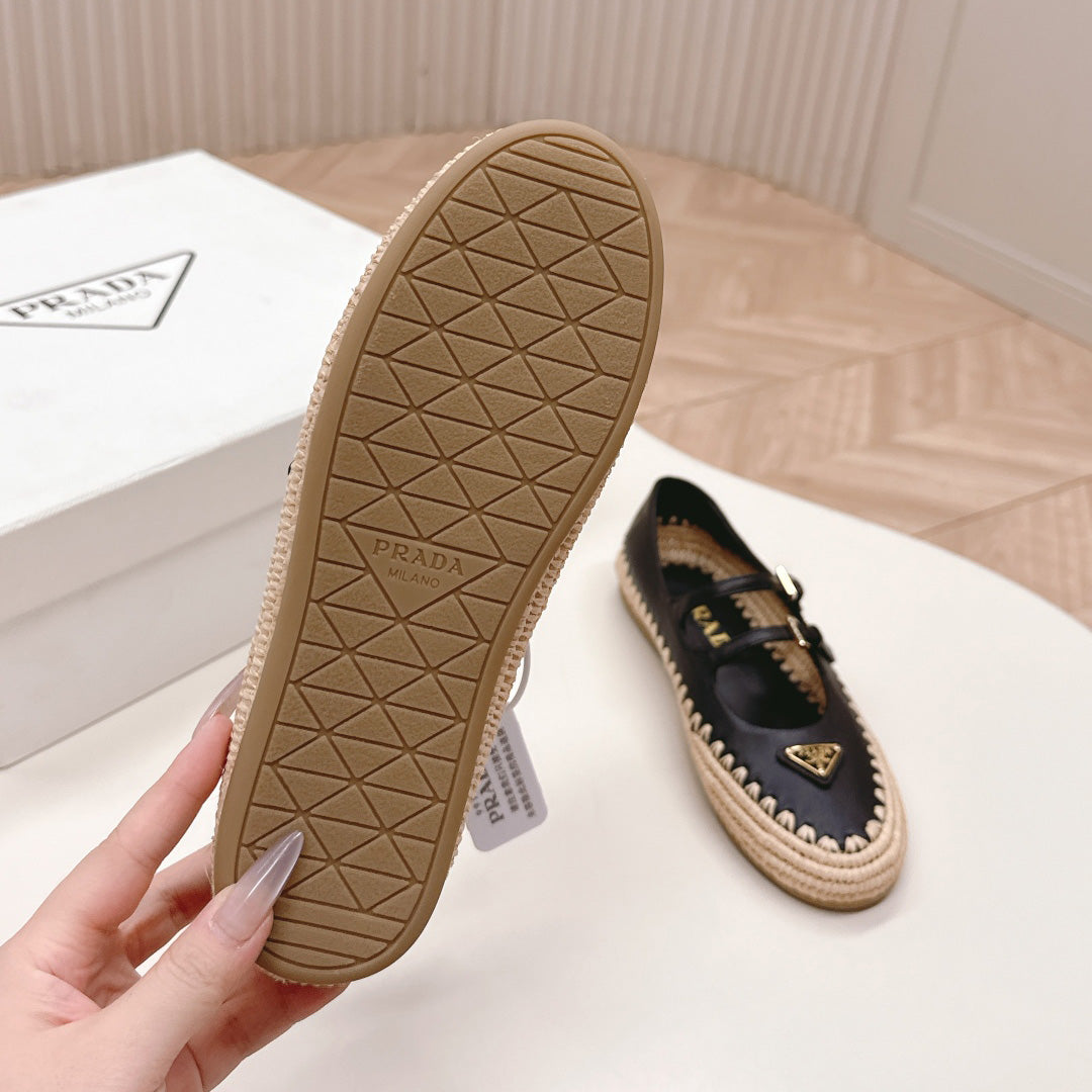 Raffia Straw Mary Jane Flat Single Shoes 1025051503