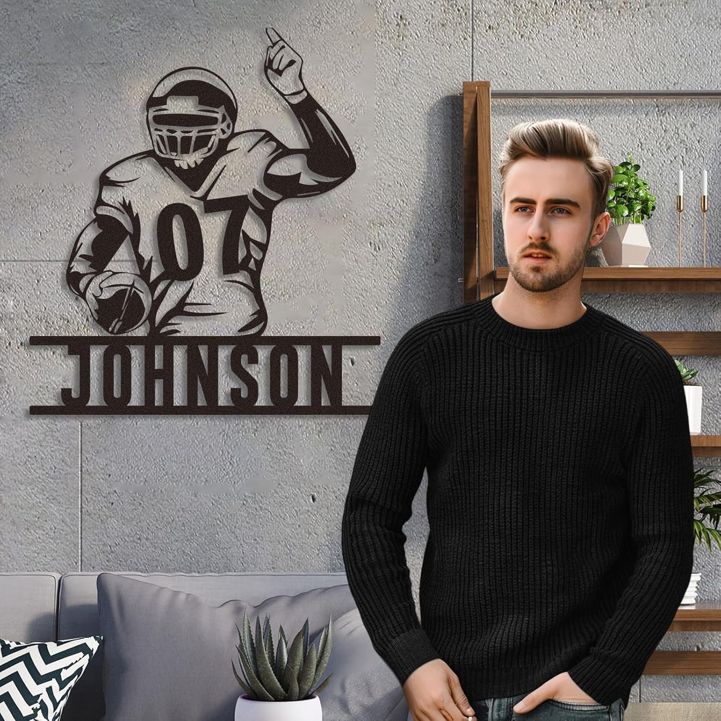 Custom Football Metal Wall Sign with Player Number and Name, Personalized Quarterback Decor, Sports Gift for Boys or Team Room