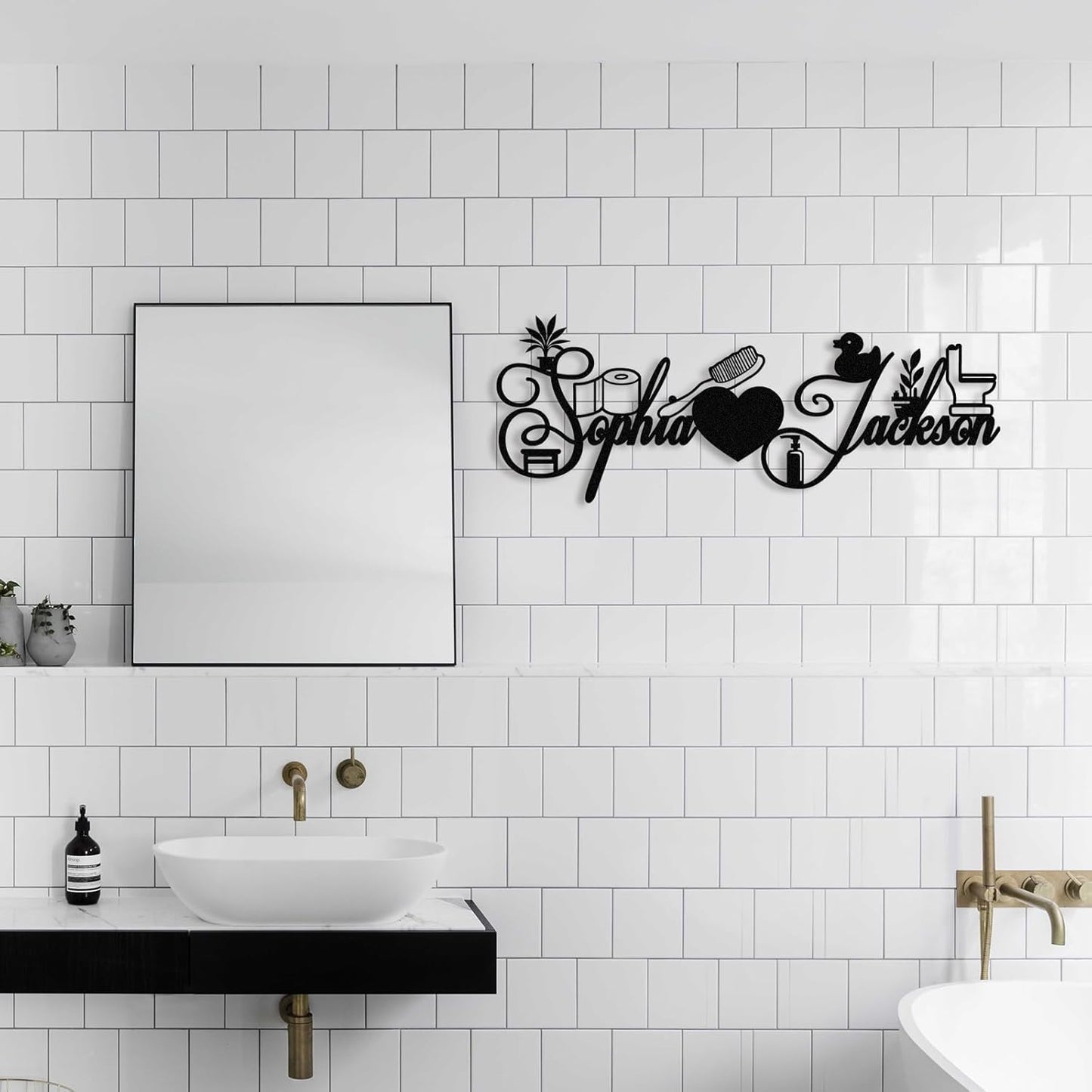 Personalized Bathroom Metal Sign, Farmhouse Bathroom Decor Wall Art, Custom Name Funny Bathroom Sign with Feces Design, Modern Hanging Decor for Home Washroom, Housewarming Gifts Color02