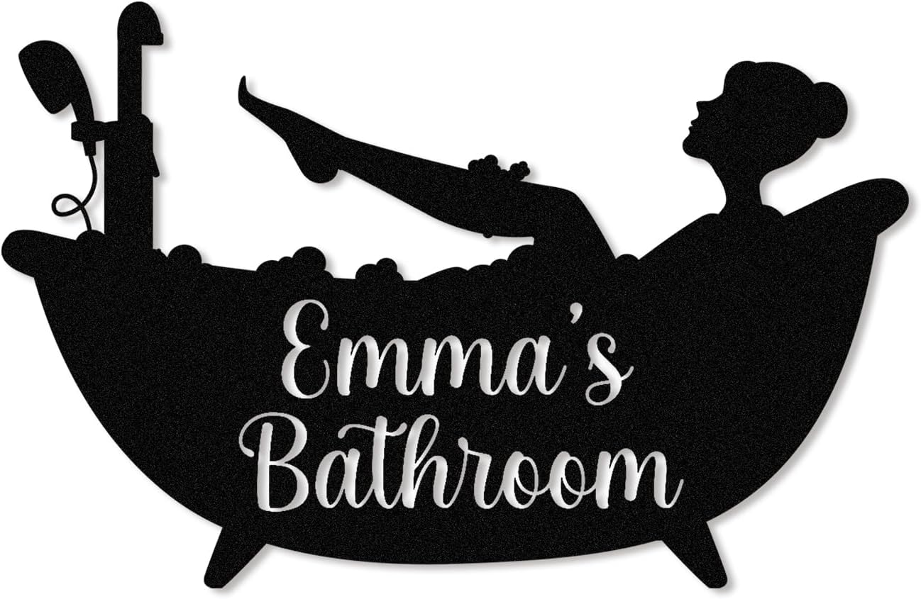 Personalized Bathroom Metal Sign, Farmhouse Bathroom Decor Wall Art, Custom Name Funny Bathroom Sign with Feces Design, Modern Hanging Decor for Home Washroom, Housewarming Gifts Color02