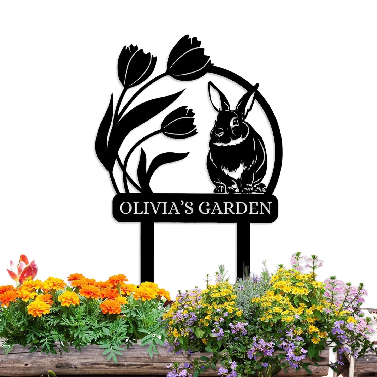Custom Rabbit Garden Sign, Personalized Outdoor Metal Yard Sign for Gardeners or Lawn Decor