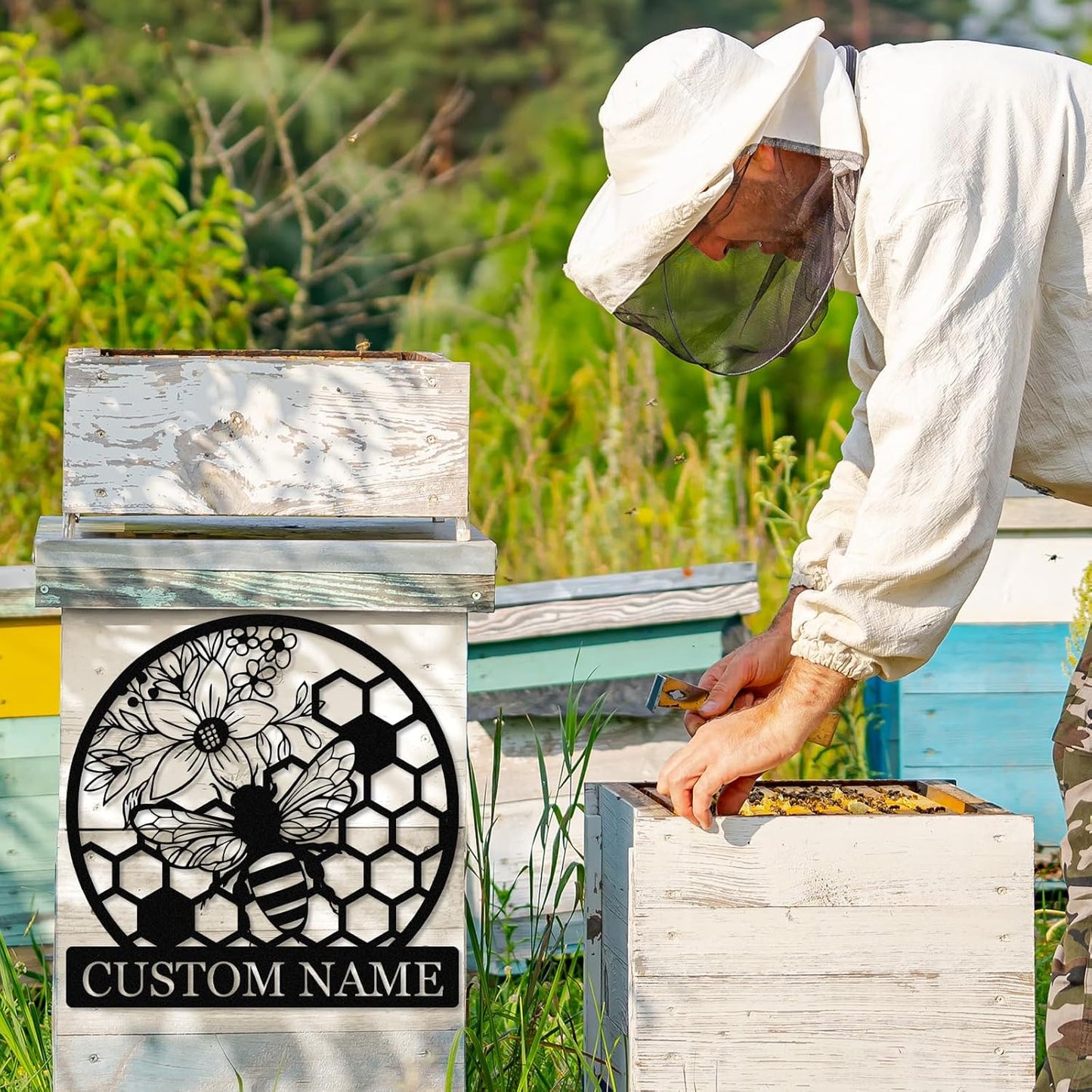 Custom Bee Iron Sign - Personalized Metal Wall Decor for Garden