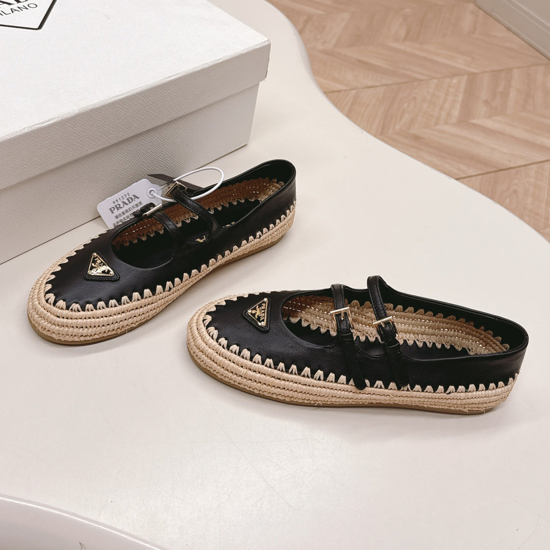 Raffia Straw Mary Jane Flat Single Shoes 1025051503