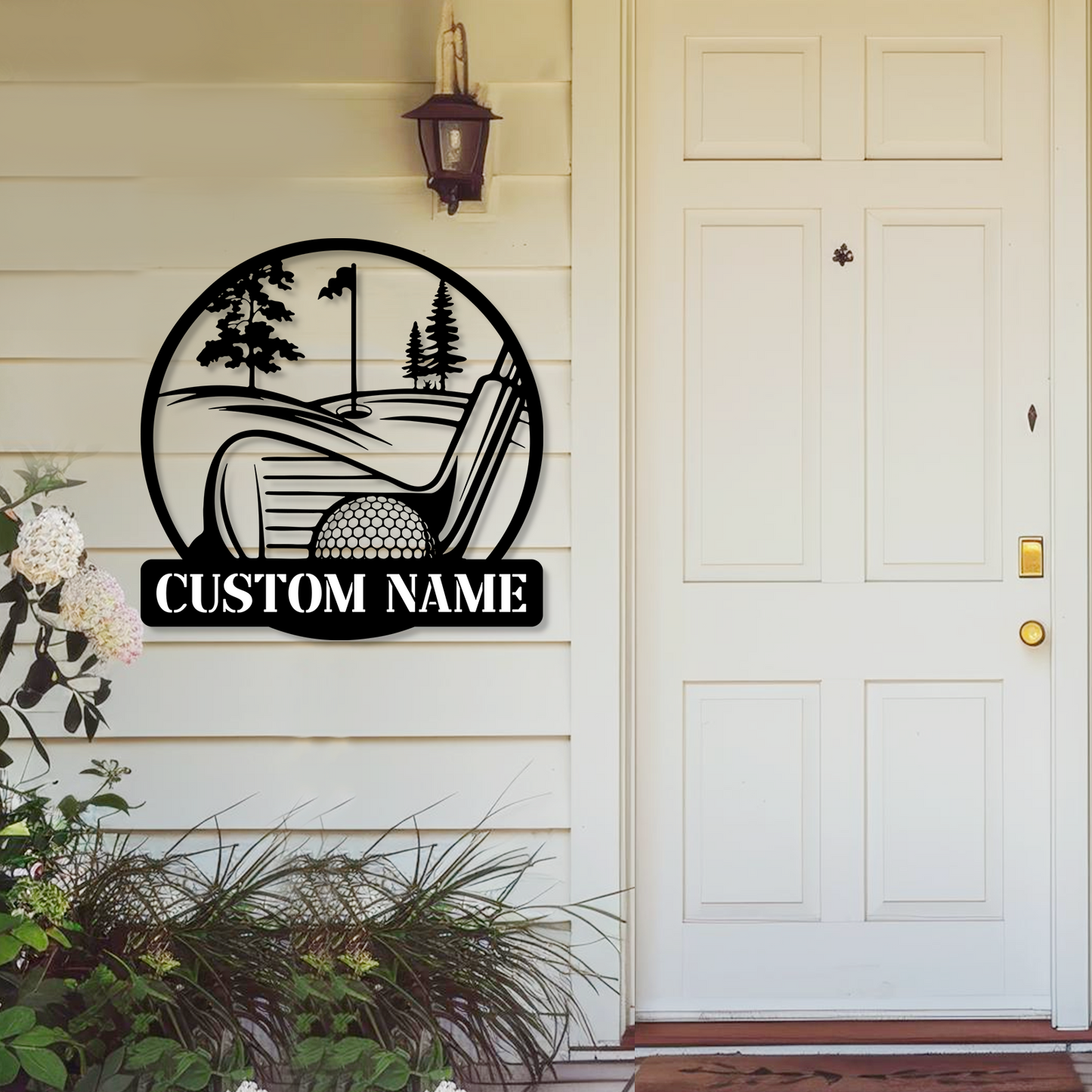 Personalized Golf Scene Metal Sign, Name Plate with Moving Ball Design for Garden or Fence Decor