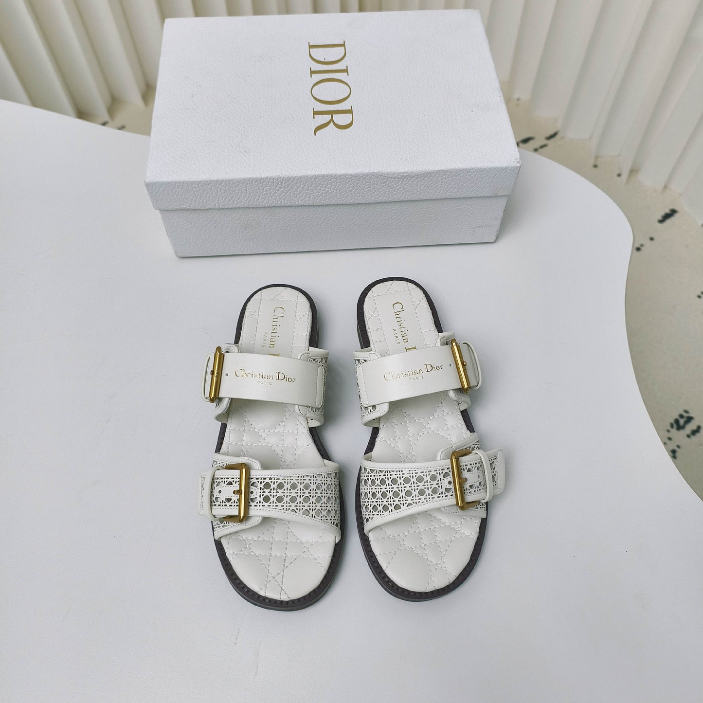 CD Cow leather cutout flat sandals 1825022816