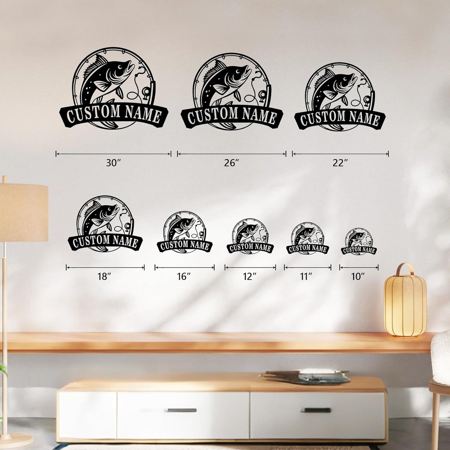Custom Hook & Bass Metal Sign, Personalized Fishing Wall Art for Anglers