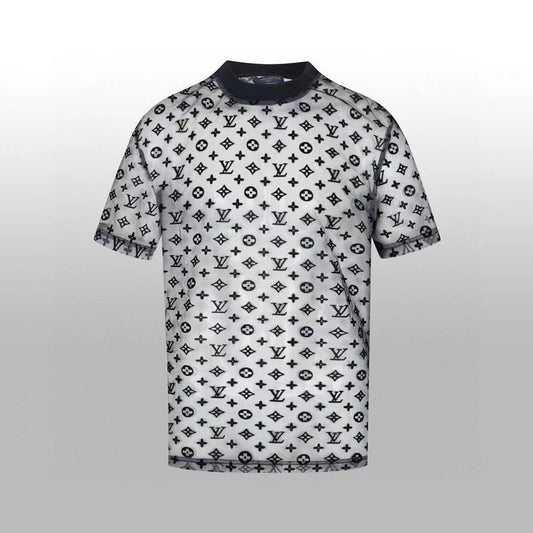 New Short Sleeve Tshirt Overlapping Black and White Mesh 1025051617
