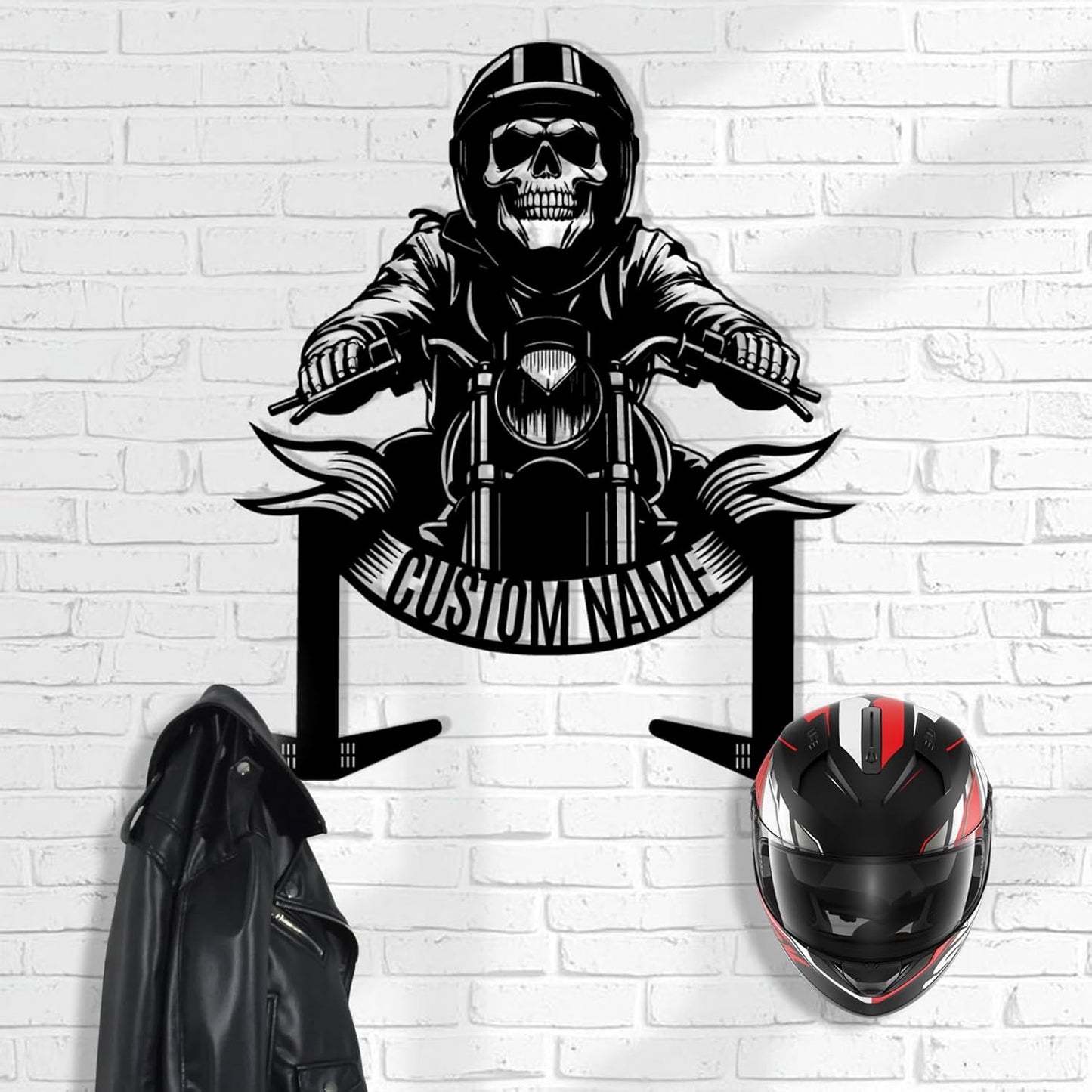 Vintage Iron Motorcycle Helmet Holder , Handmade Wall Hook with Personalized Name