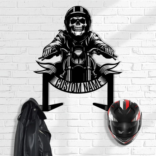 Vintage Iron Motorcycle Helmet Holder , Handmade Wall Hook with Personalized Name