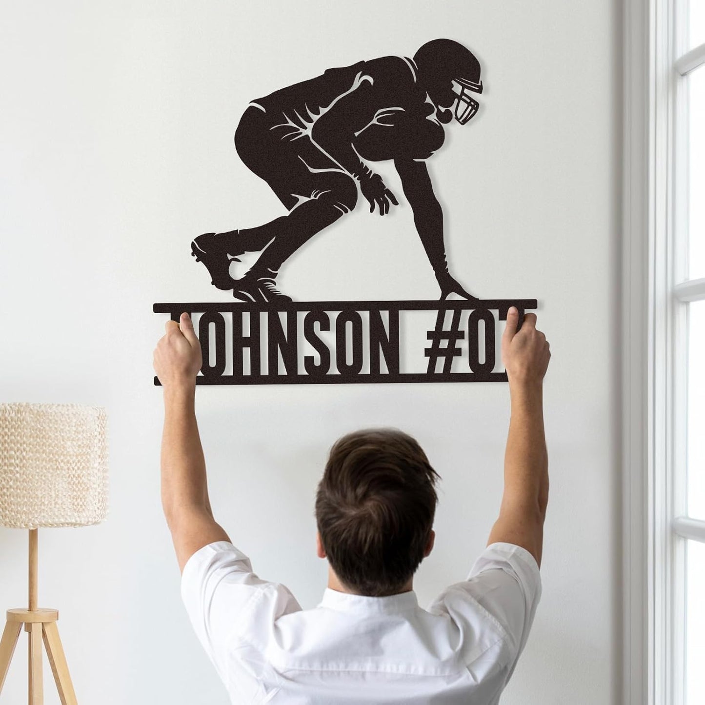 Custom Kneeling Football Player Metal Sign with Name & Number, Personalized Sports Wall Art for Boys Room or Athlete Tribute Gift