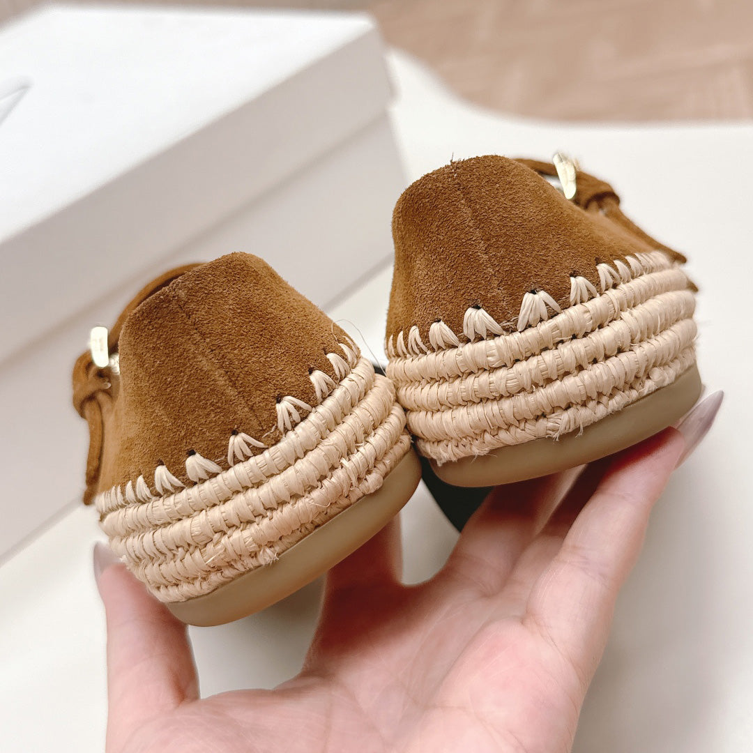 Raffia Straw Mary Jane Flat Single Shoes 1025051503