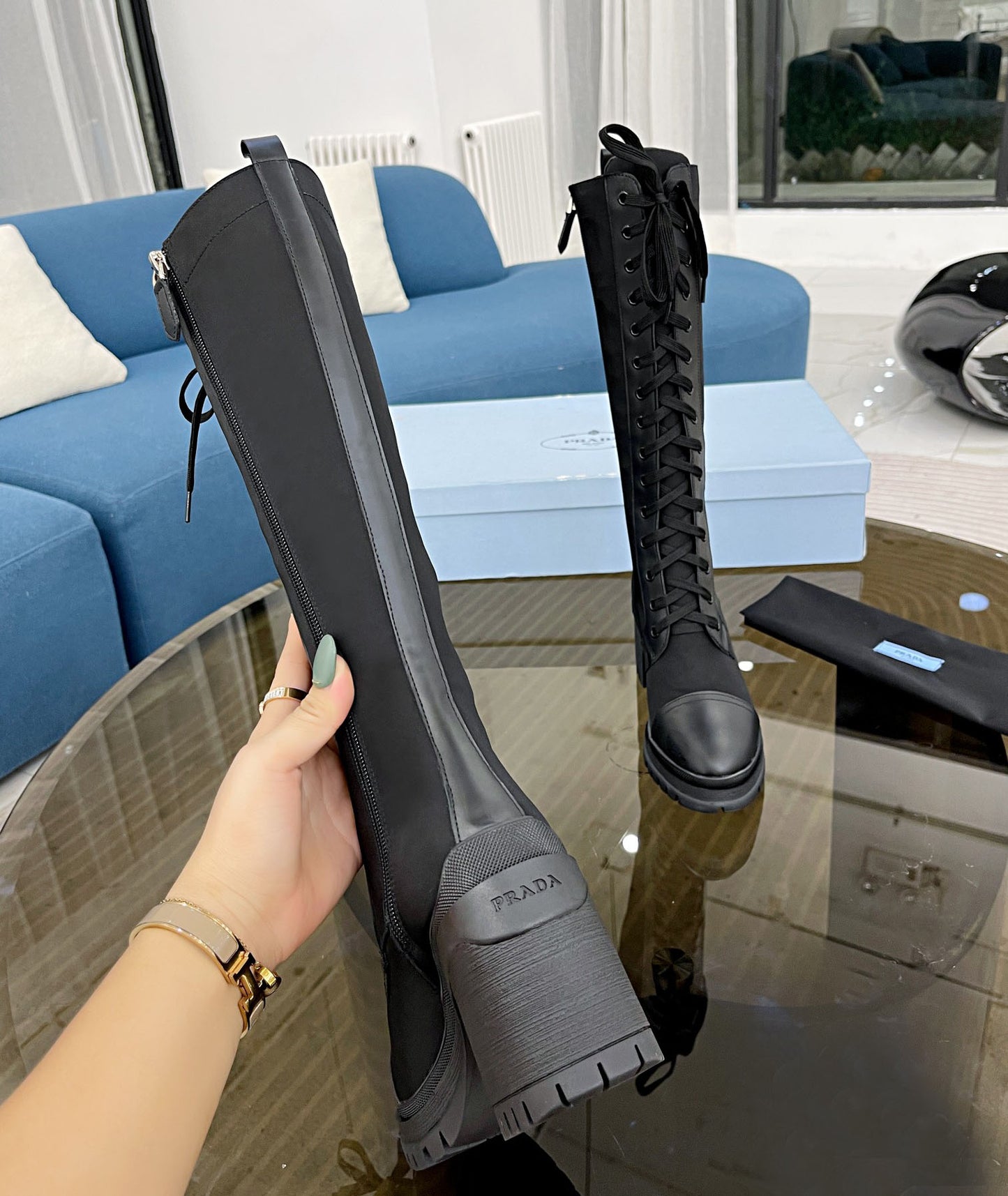 PR waterproof nylon high heel boots 1824102202