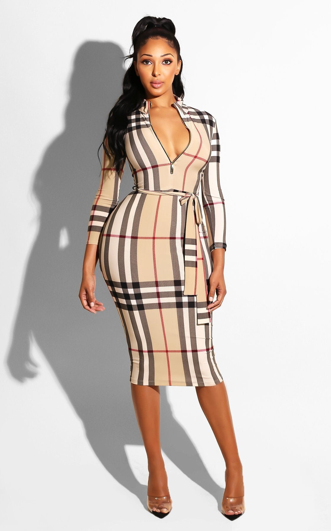 Printed Zipper Belt Sexy Dress 1024010908
