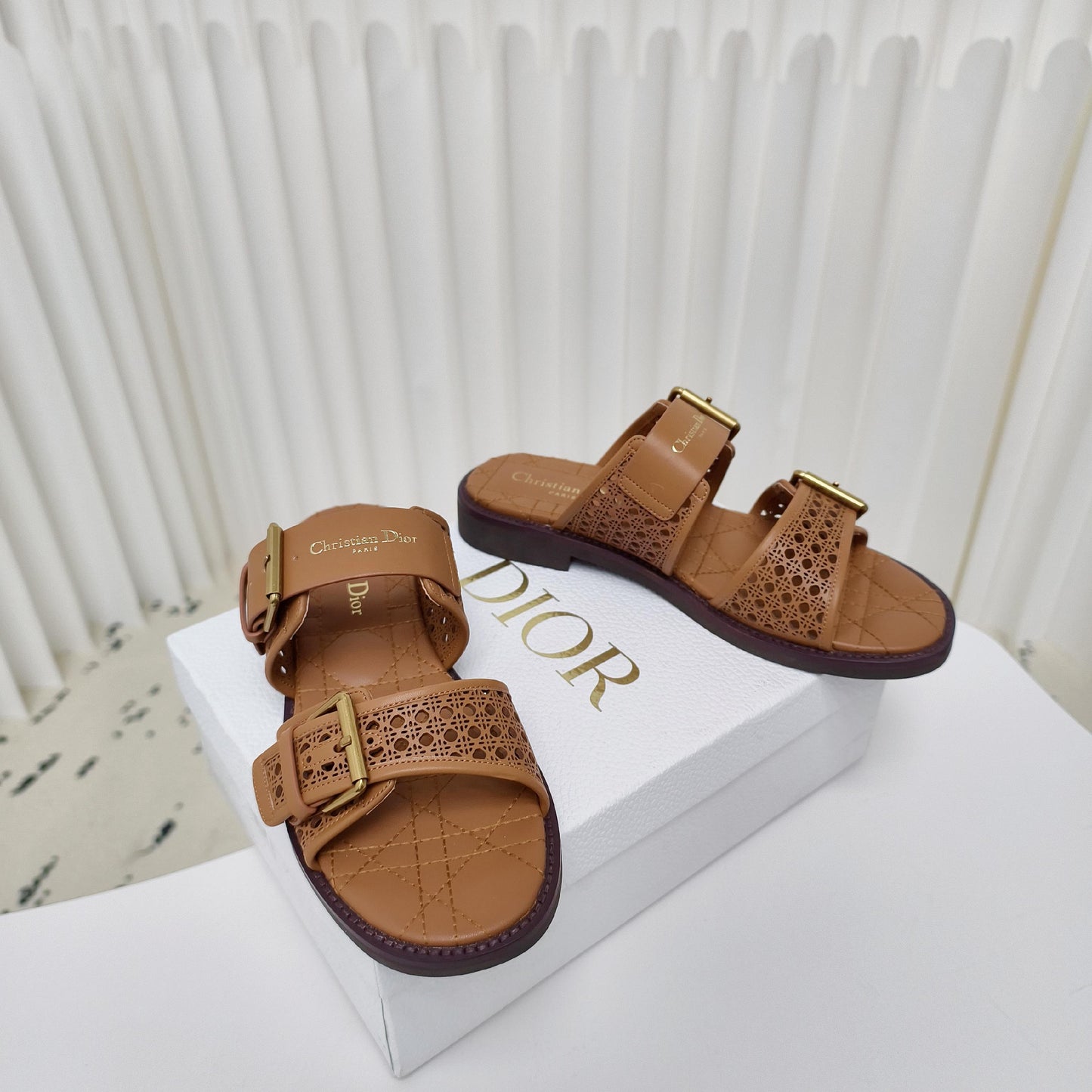 CD Cow leather cutout flat sandals 1825022816