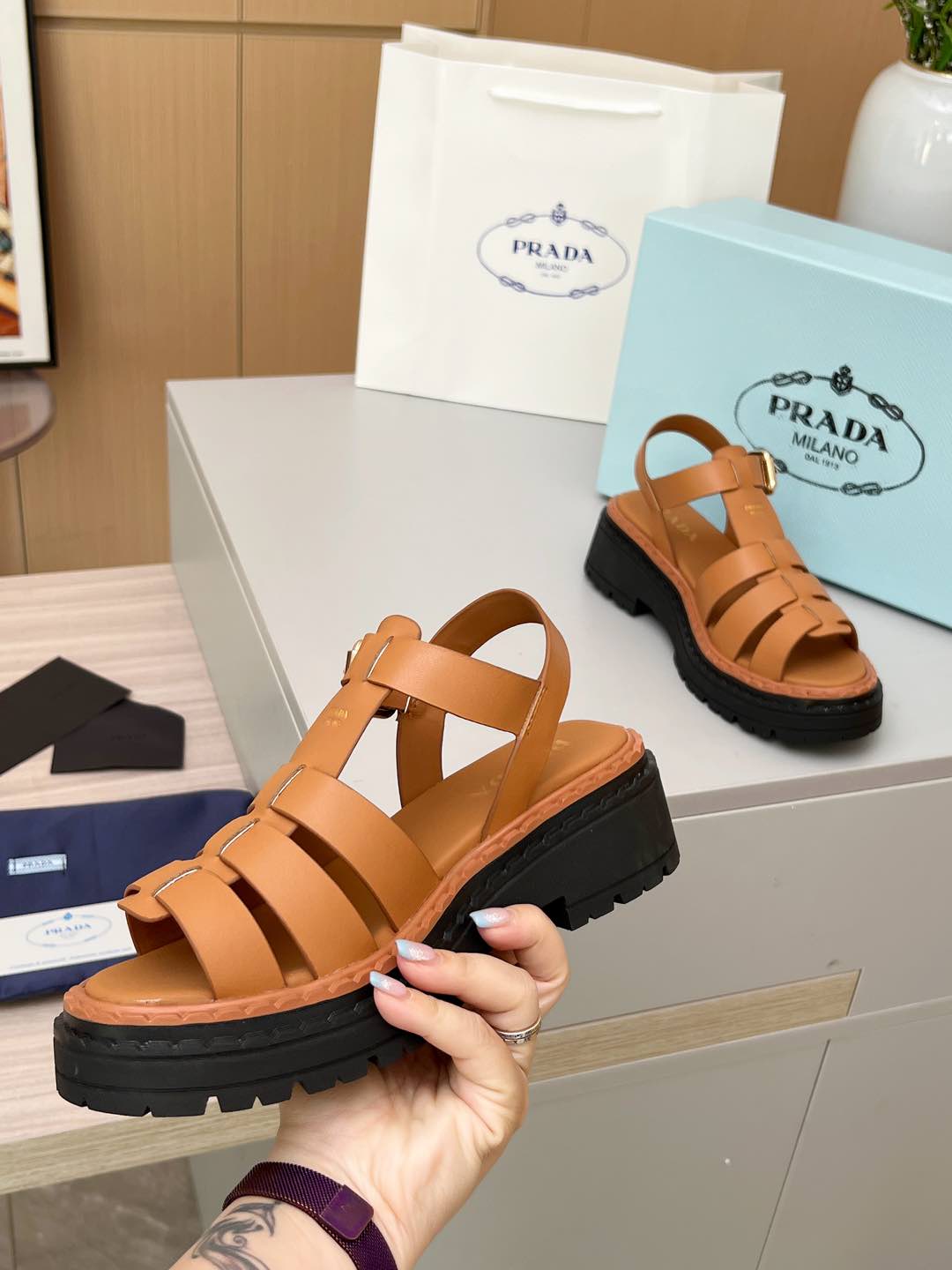 PR Leather Roman Rubber Sandals 1825031001