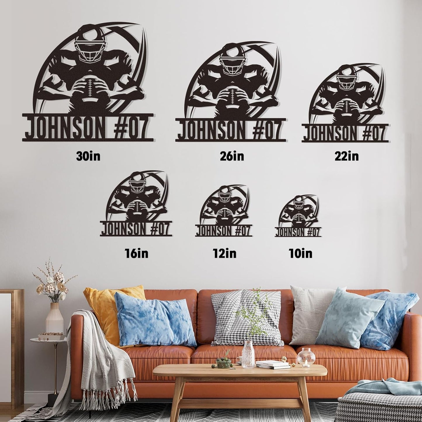 Custom Football Player Metal Sign with Name and Number, Personalized Sports Wall Art, Football Room Decor for Boys or Coach Gift
