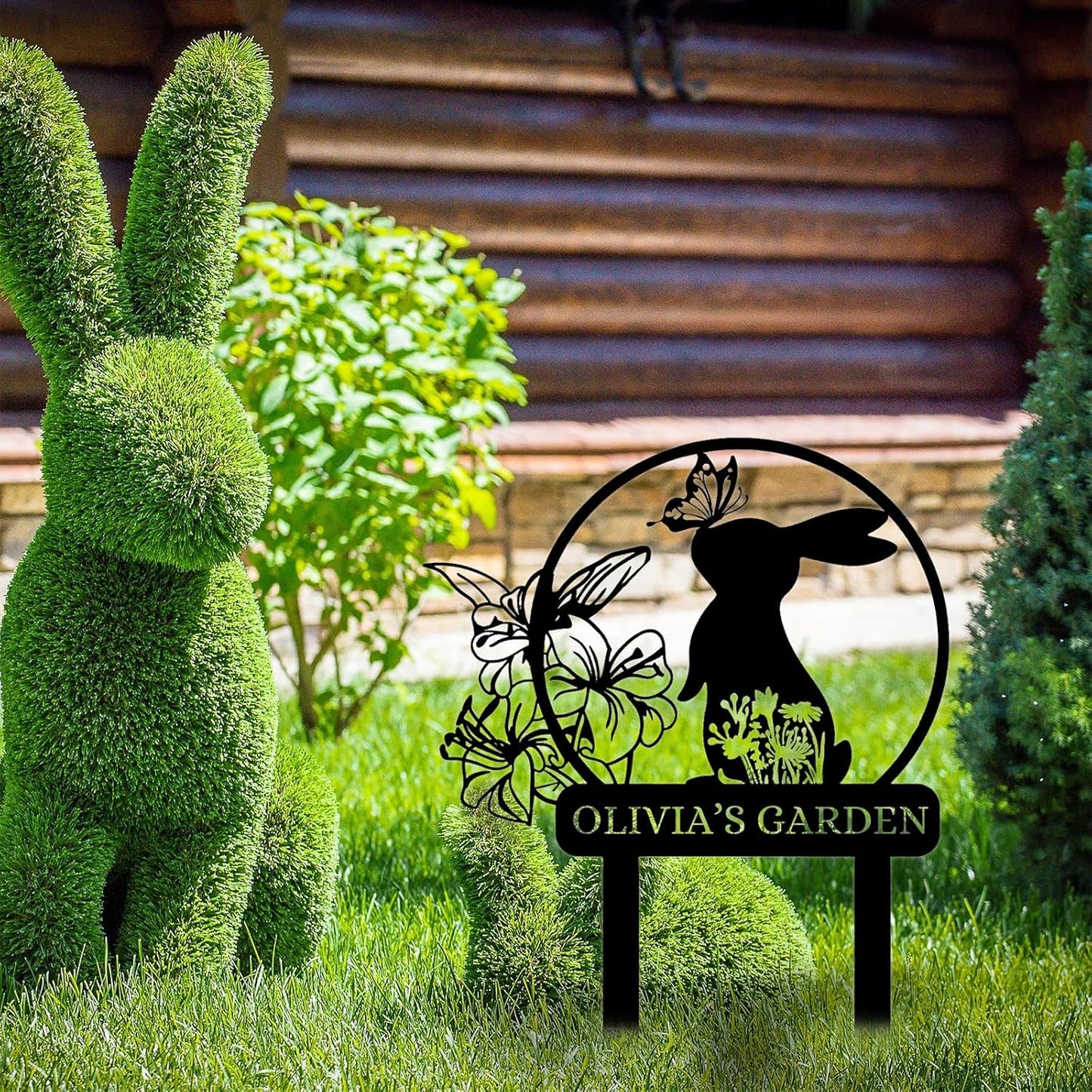 Custom Rabbit Garden Sign, Personalized Outdoor Metal Yard Sign for Gardeners or Lawn Decor