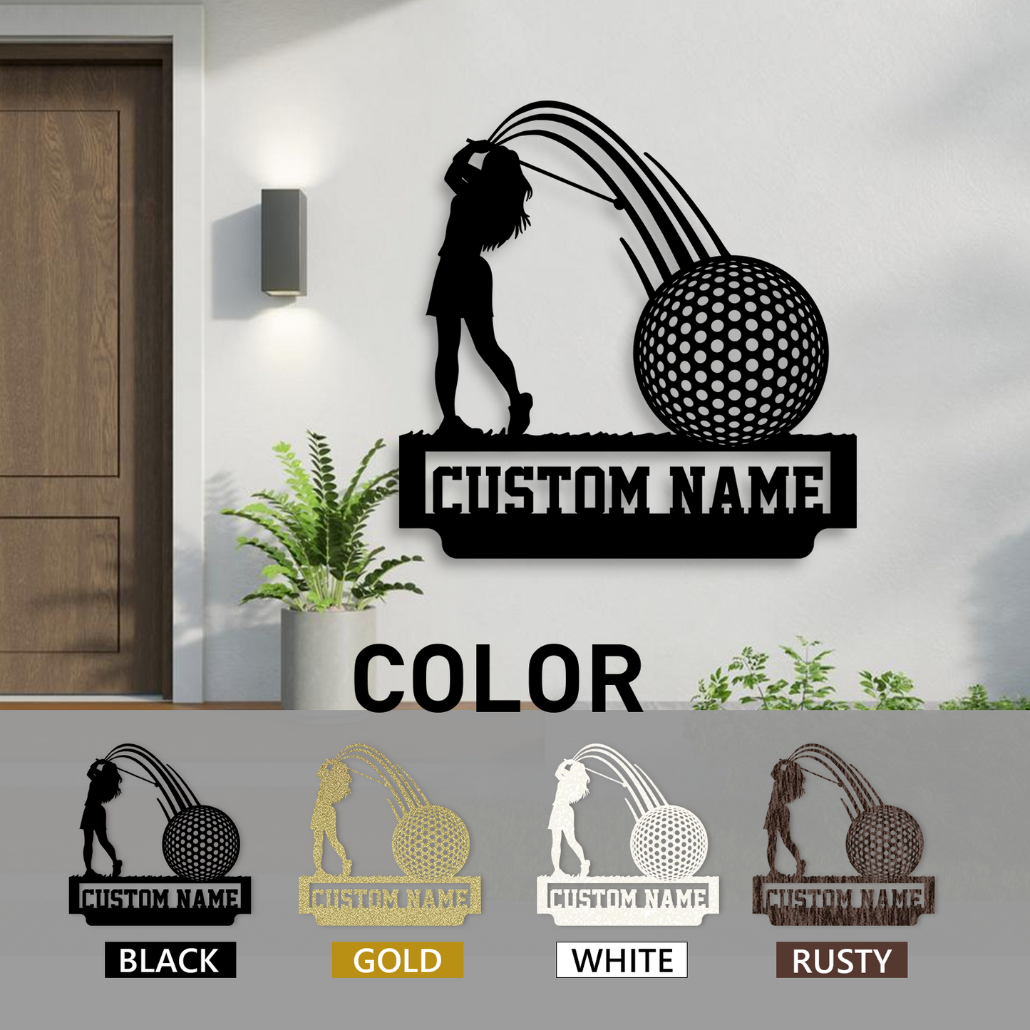 Personalized Golf Metal Sign with Tee & Ball Art, Garden Stake or Wall Mount Option for Sports Lovers