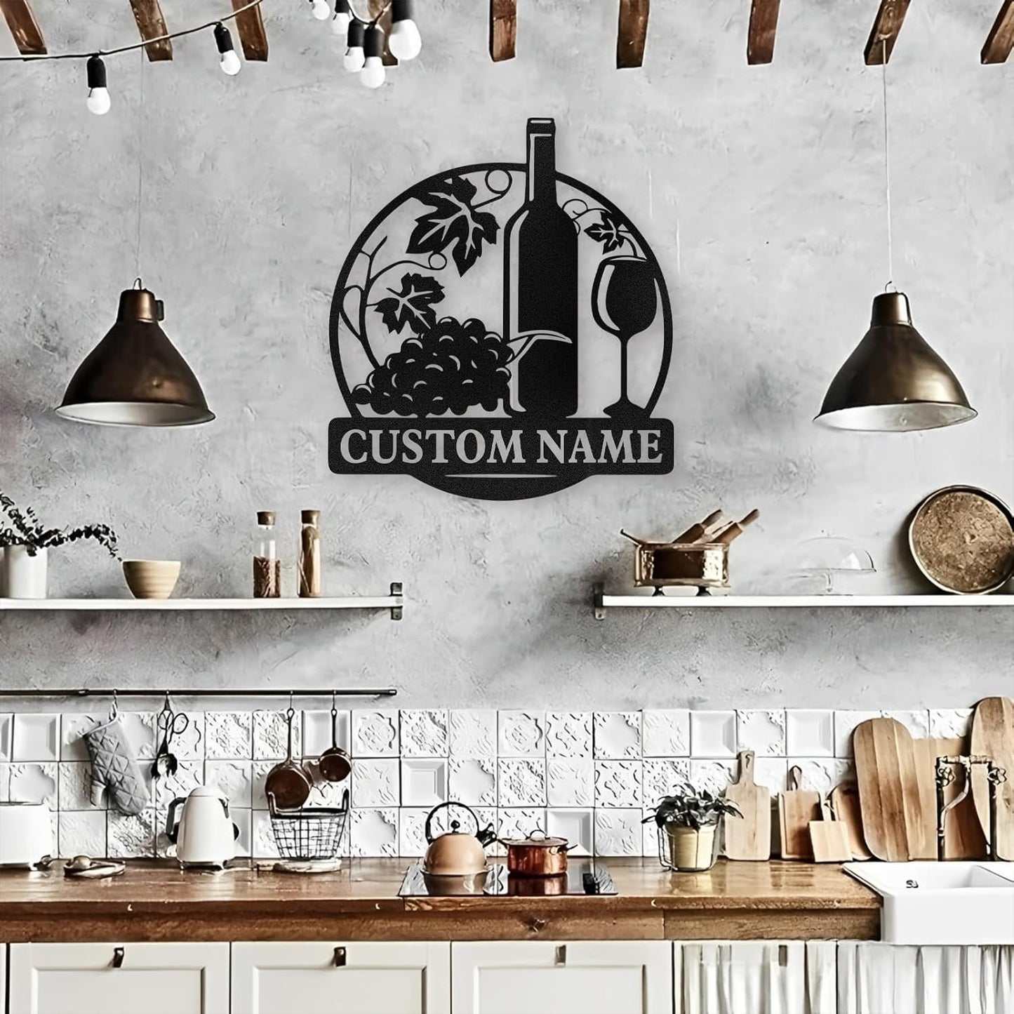 Personalized Wine Bottle Metal Sign ,Elegant Bar & Kitchen Wall Art