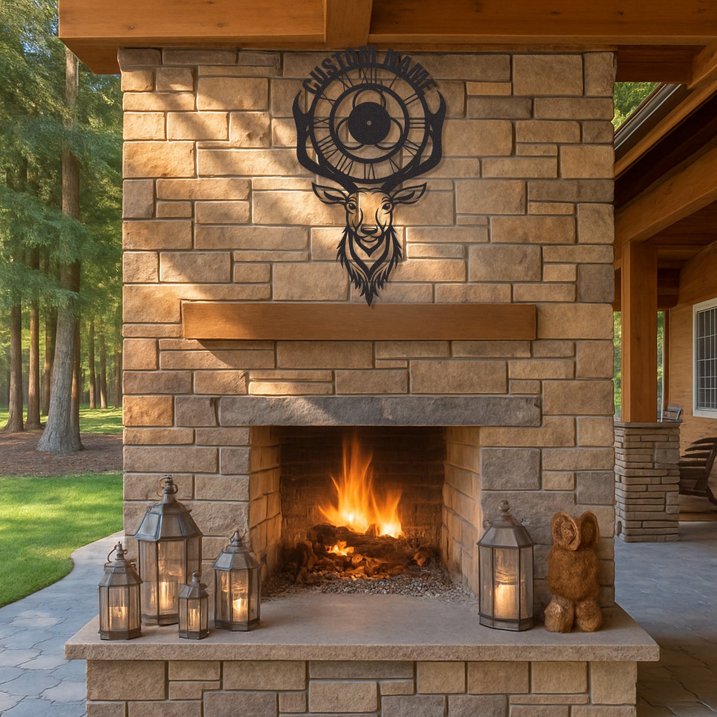 Personalized Deer Clock Sign, Custom Hunting Cabin Wall Art, Unique Gift for Outdoorsmen