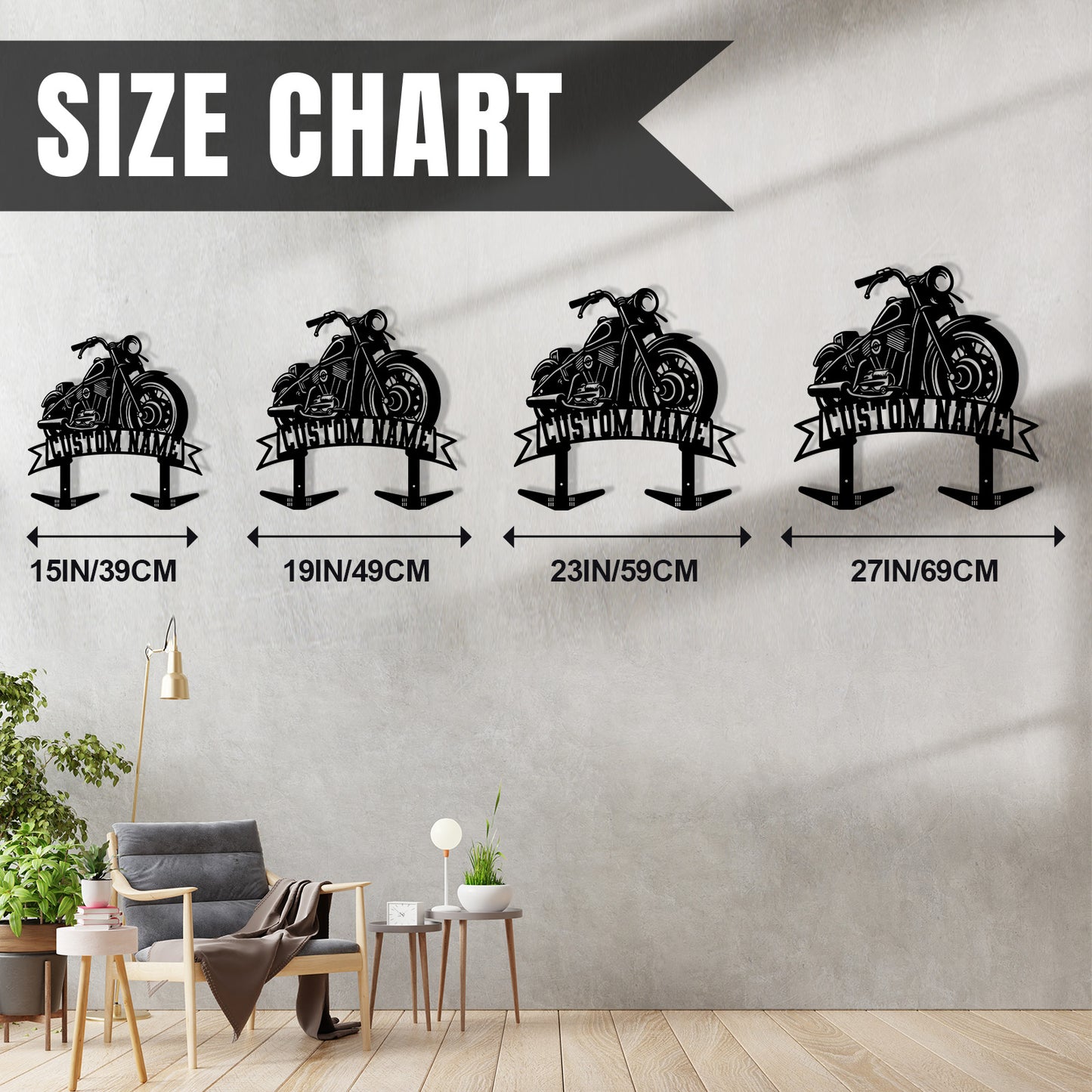 Custom Motorcycle Side View Helmet Holder with Hooks, Personalized Name Wall Mount Rack for Biker Helmet Jacket Coat, Metal Garage Organizer
