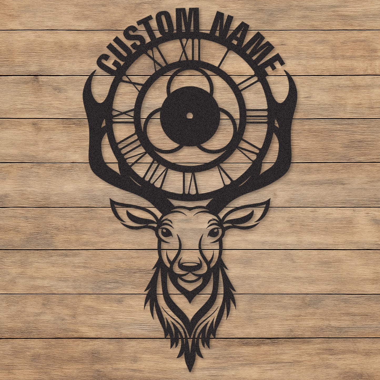 Personalized Deer Clock Sign, Custom Hunting Cabin Wall Art, Unique Gift for Outdoorsmen