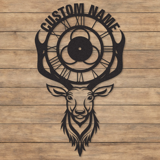Personalized Deer Clock Sign, Custom Hunting Cabin Wall Art, Unique Gift for Outdoorsmen