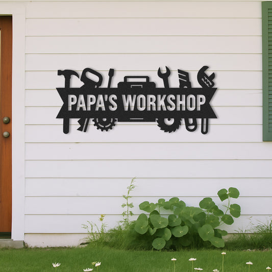 Custom Papa��s Workshop Metal Sign, Personalized Tool Shop Wall Art, Garage Decor for Grandpa, Father��s Day Gift for Papa or Dad