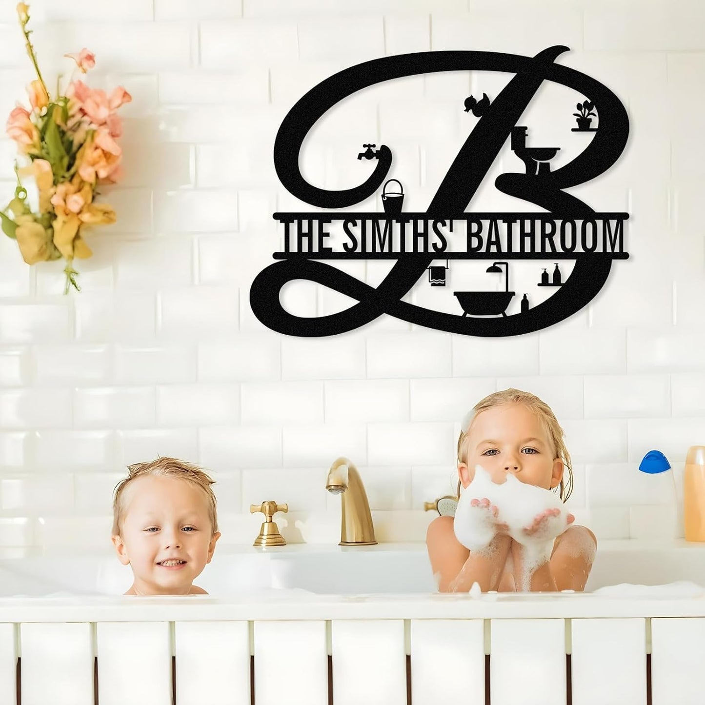 Personalized Bathroom Metal Sign, Farmhouse Bathroom Decor Wall Art, Custom Name Funny Bathroom Sign with Feces Design, Modern Hanging Decor for Home Washroom, Housewarming Gifts Color02