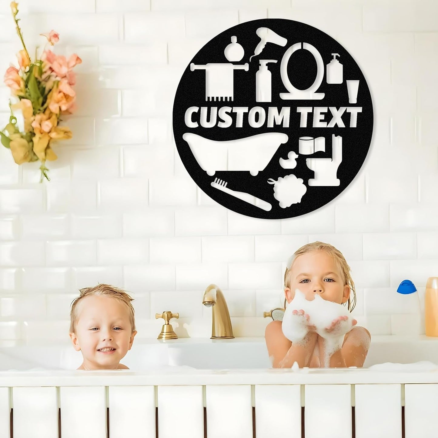 Personalized Bathroom Metal Sign, Farmhouse Bathroom Decor Wall Art, Custom Name Funny Bathroom Sign with Feces Design, Modern Hanging Decor for Home Washroom, Housewarming Gifts Color02