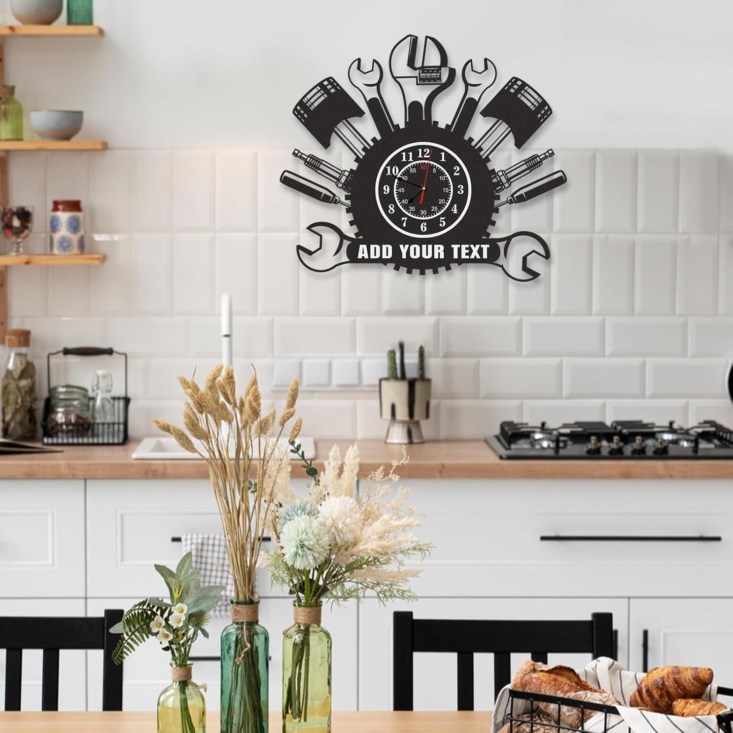 Personalized Large Outdoor Clock, Custom Motorcycle Wall Clock with Name, Modern Metal Wall Art, Battery Operated, Silent Non Ticking Clock for Garage Workshop Farmhouse Man Cave, Gifts for Men