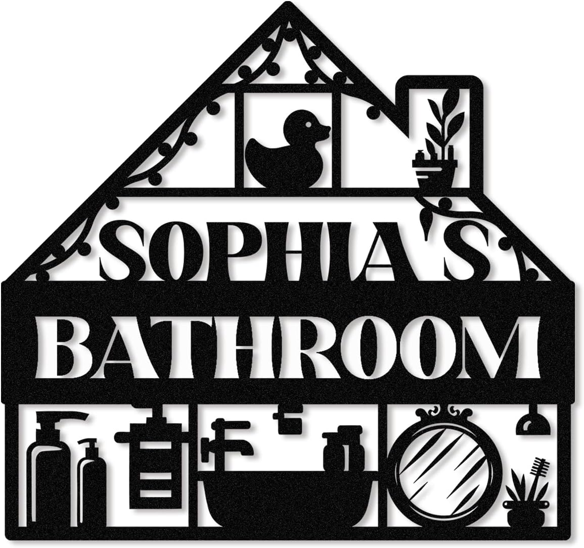 Personalized Bathroom Metal Sign, Farmhouse Bathroom Decor Wall Art, Custom Name Funny Bathroom Sign with Feces Design, Modern Hanging Decor for Home Washroom, Housewarming Gifts Color02